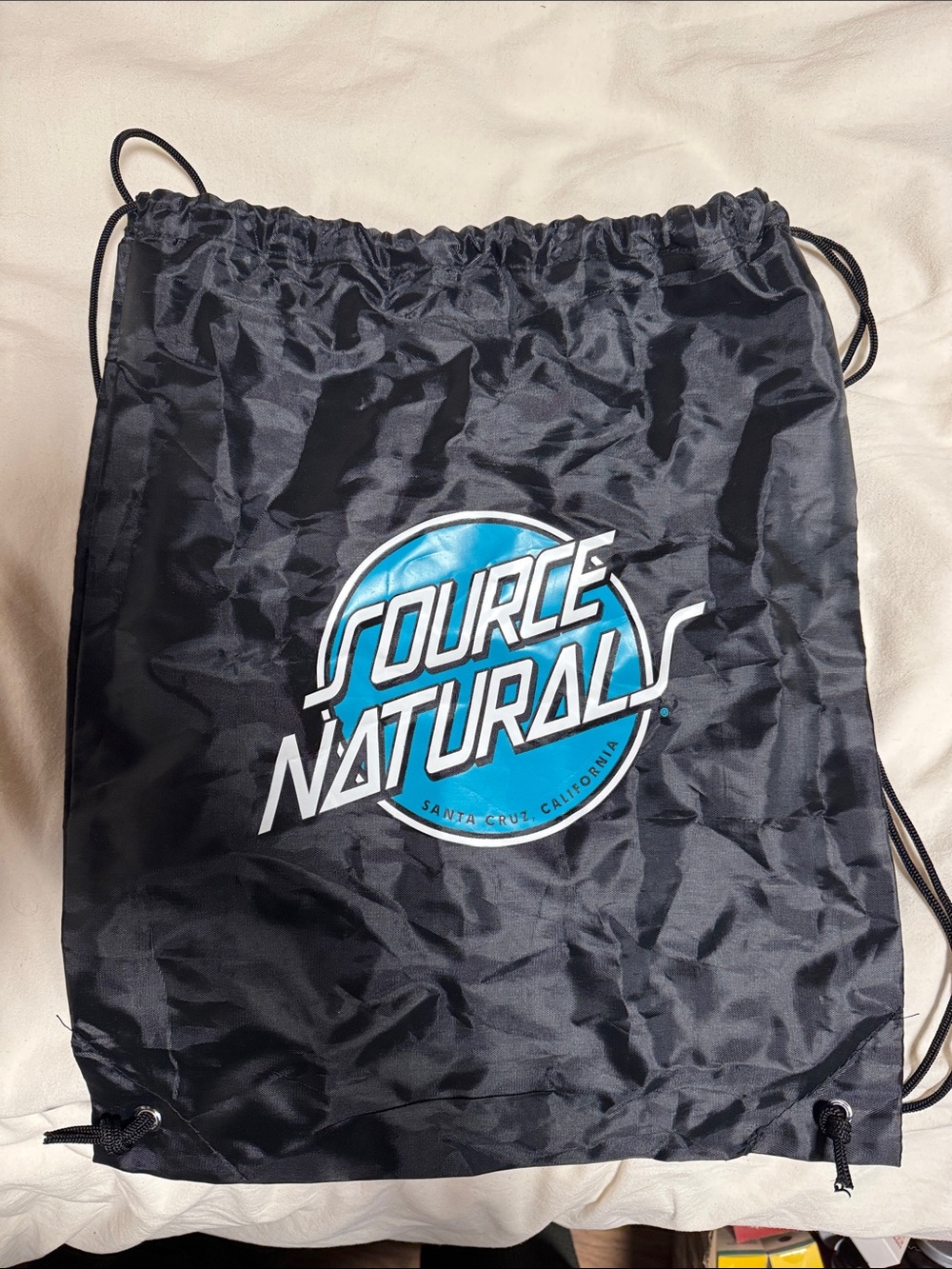 Source Natural Black Drawstring Logo Backpack